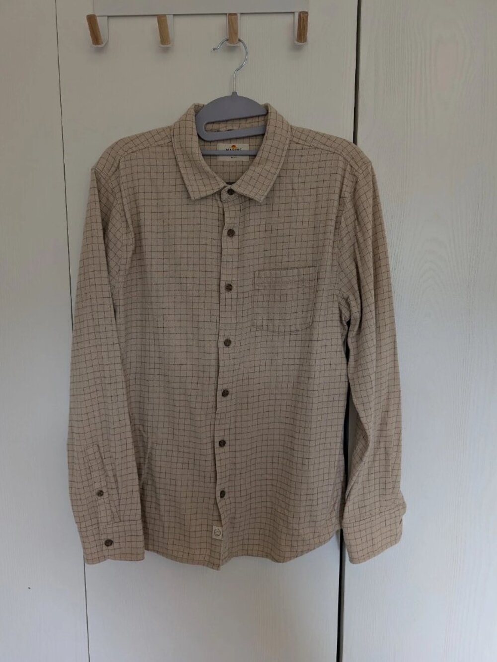 Marine Layer Tan Tattersall Grid Check Button Up Shirt Men's Small